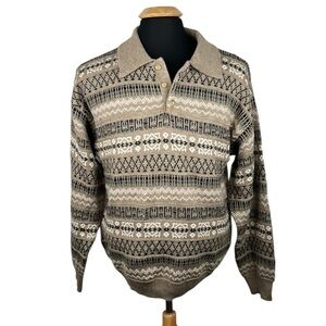 Jantzen Men's Brown Black & White Knit Button Long Sleeve Sweater Size Medium